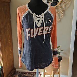 Philadelphia Flyers Lace Up Collar Long Sleeve Shirt Size‎ M